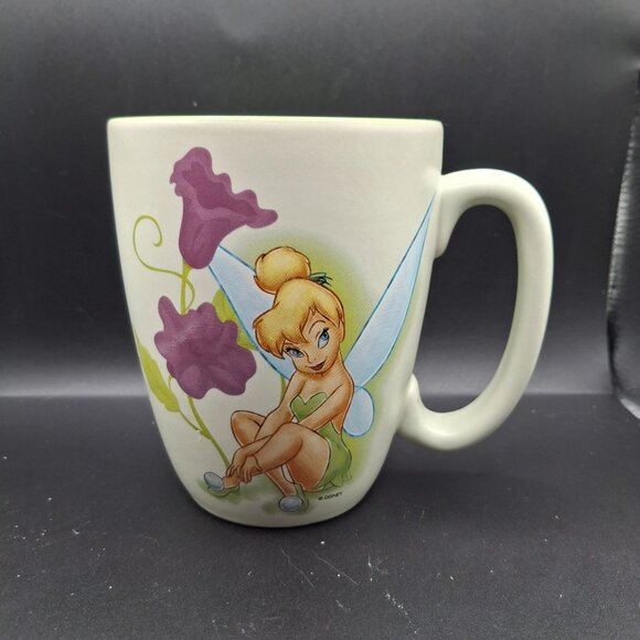 Disney Store Tinker Bell Fairies Ceramic Mug With Purple Flowers  Green Interior - Picture 1 of 7